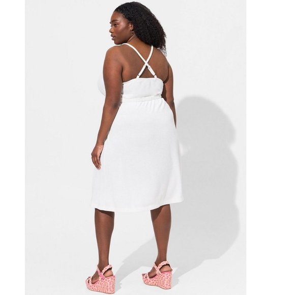 Torrid Plus Size Midi Terry Cloth Wrap Beach Dress - White/Ivory - Picture 3 of 4